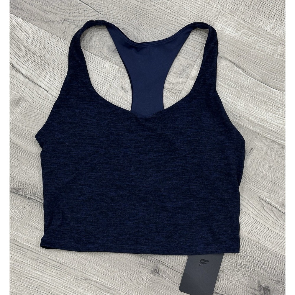 NEW Fabletics HeatherFlex Anywhere Built-In Bra Tank Blue Black Size Medium